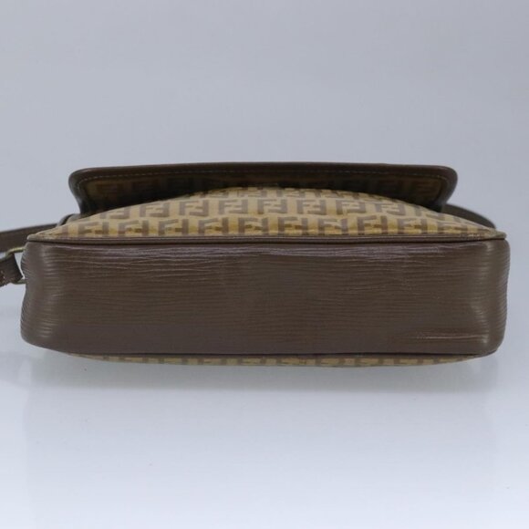 FENDI Zucchino Canvas Shoulder Bag Coated Canvas Brown Auth - Picture 12 of 16